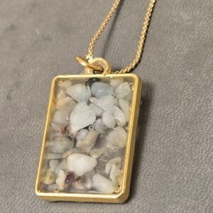 Amazonite Encased In Resin Pendant Necklace with Gold Plated Chain